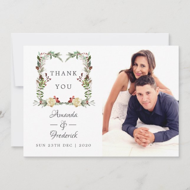 Evergreen - Wintertide Woodland Christmas Wedding Thank You Card (Front)