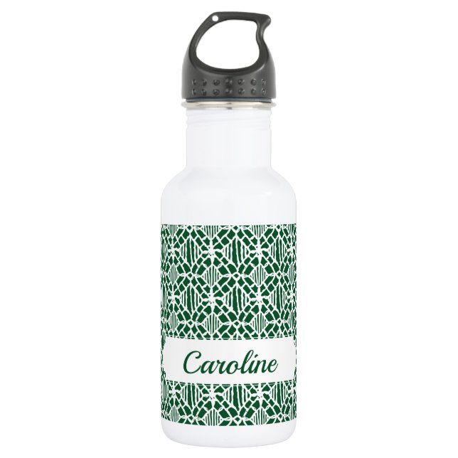 Evergreen With White Crochet Lace Pattern 532 Ml Water Bottle (Front)