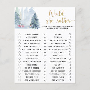 Evergreen - Would she rather - baby shower game