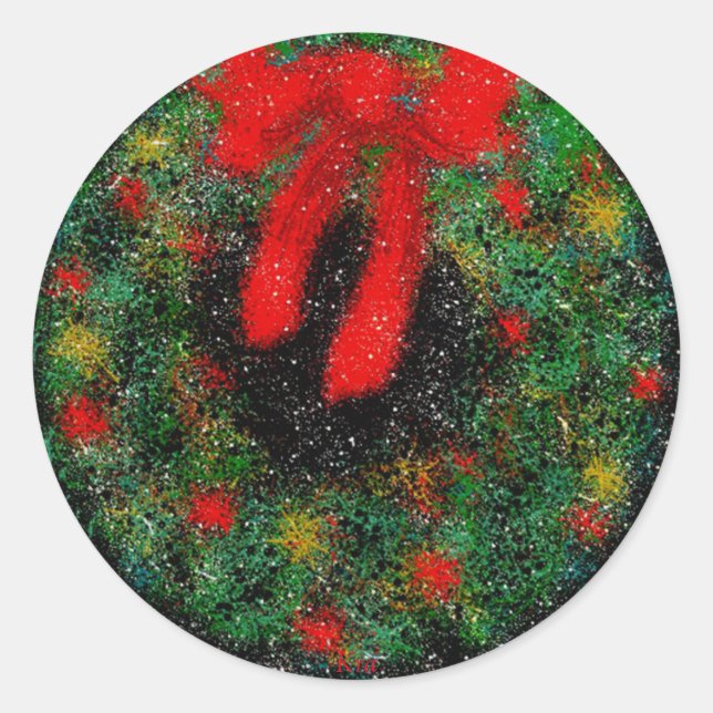 Evergreen Wreath Abstract ~ Holiday Stickers (Front)