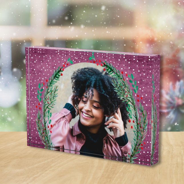 Evergreen Wreath on Purple Christmas Photo Block (Creator Uploaded)