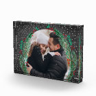 Evergreen Wreath Snow Christmas Black Photo Block