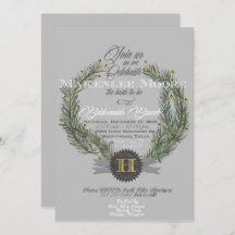 Evergreen Wreath w/Monogram Invitation