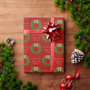 Evergreen Wreath with Bow Custom Message Christmas Wrapping Paper