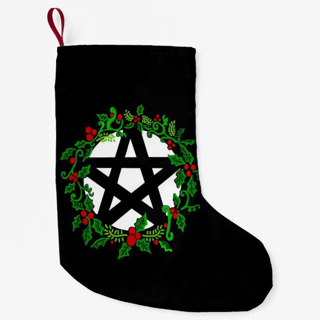 Evergreen Yule Pagan Pentacle Small Christmas Stocking (Front)