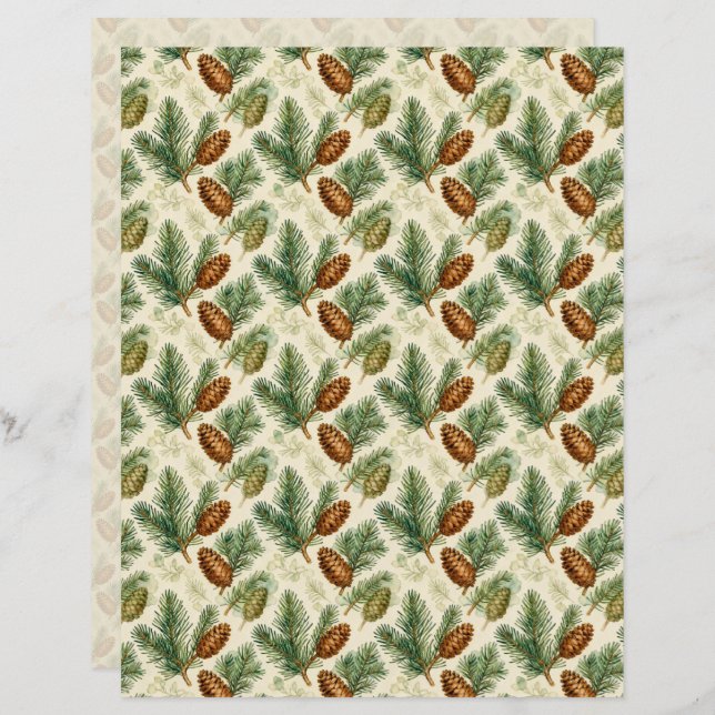 Evergreens and Cones Scrapbook Paper (Front/Back)