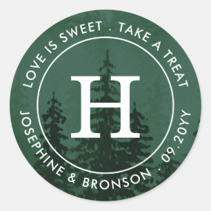 Evergreens in the Fog Forest Dark Green Favour Classic Round Sticker