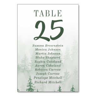 Evergreens in the Fog Forest Green Guest Names Table Number