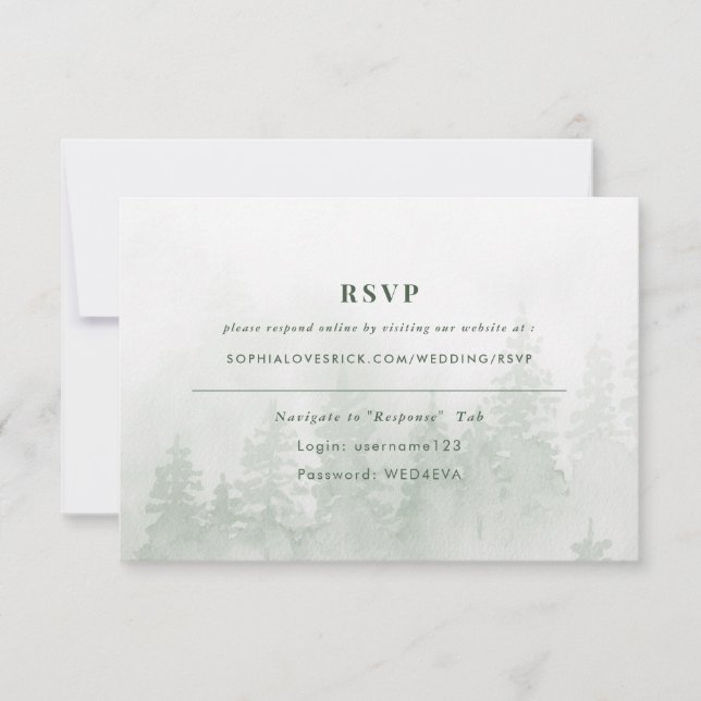 Evergreens in the Fog Forest in Green Online RSVP Card (Front)