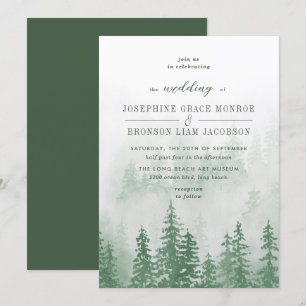 Evergreens in the Fog Forest in Green Wedding Invitation