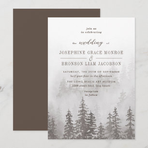 Evergreens in the Fog Forest in Grey Wedding Invitation