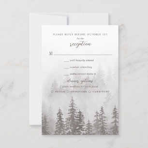 Evergreens in the Fog Forest in Grey Wedding RSVP Card