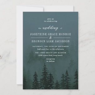 Evergreens in the Foggy Forest Slate Blue Wedding Invitation