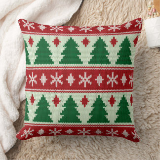 Evergreens & Snowflakes Knit Cushion