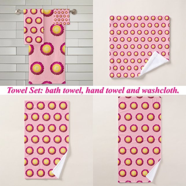 Everlasting Flower Seamless Pattern on Towel Set (Everlasting flower seamless pattern on bath towel set: wash cloth, hand towel and bath towel)