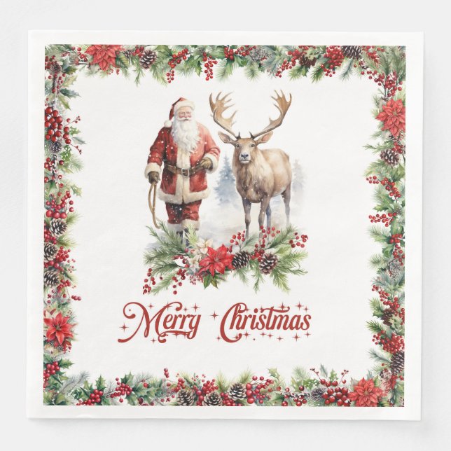 Everlasting illustration at Santa with reindeer Napkin (Front)