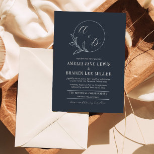 Everlasting Love   Deep Blue Wreath Wedding Invite
