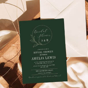 Everlasting Love Deep Green Wreath Bridal Shower Invitation