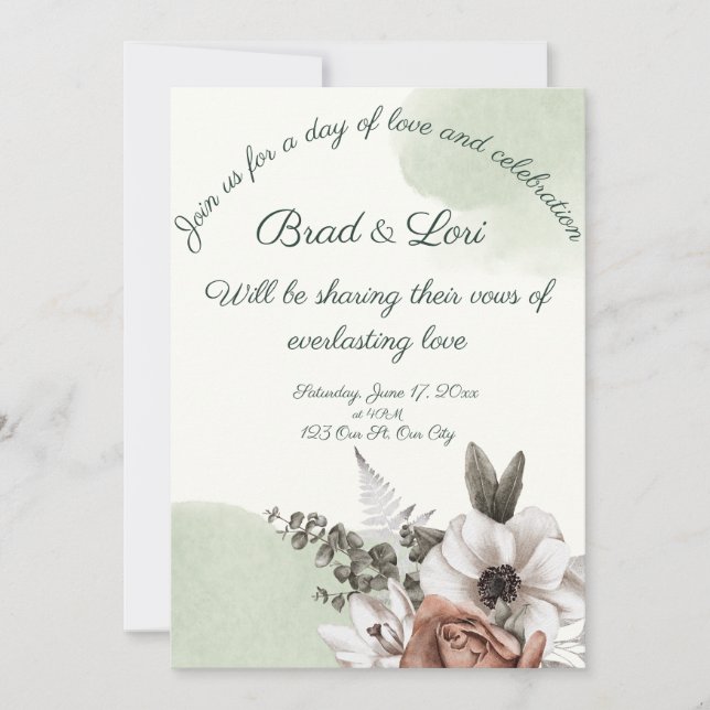Everlasting Love Floral Sage Invitation (Front)
