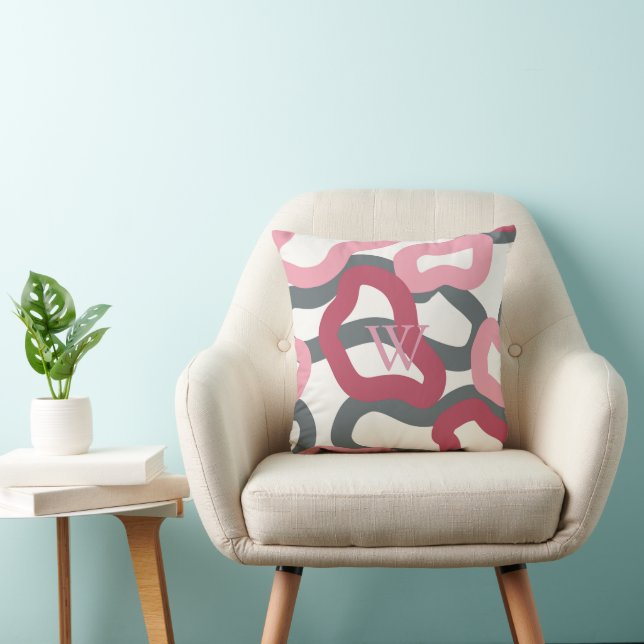 Everlasting Pink Grey Red Monogrammed  Cushion (Chair)