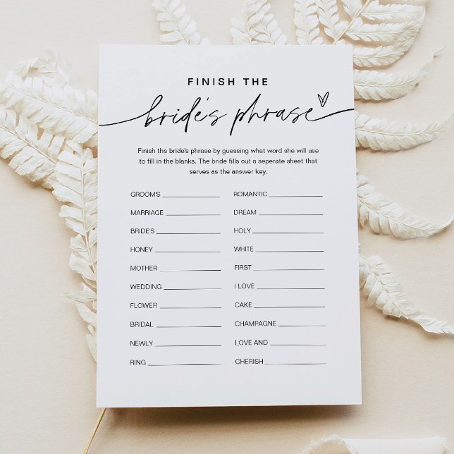 EVERLEIGH Finish the Bride's Phrase Bridal Game  Invitation (Creator Uploaded)