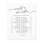 EVERLEIGH Would She Rather Bridal Shower Game