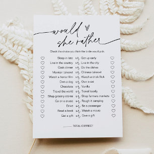 EVERLEIGH Would She Rather Bridal Shower Game Card