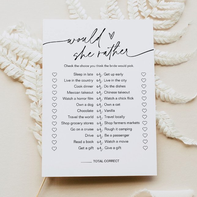 EVERLEIGH Would She Rather Bridal Shower Game Card (Creator Uploaded)