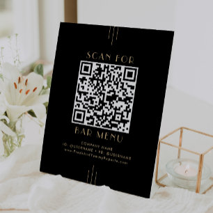 EVERLY Art Deco Black and Gold Bar Menu QR Code Pedestal Sign