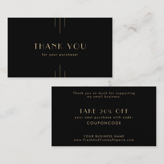 EVERLY Art Deco Black and Gold Business Thank You Discount Card (Front/Back)