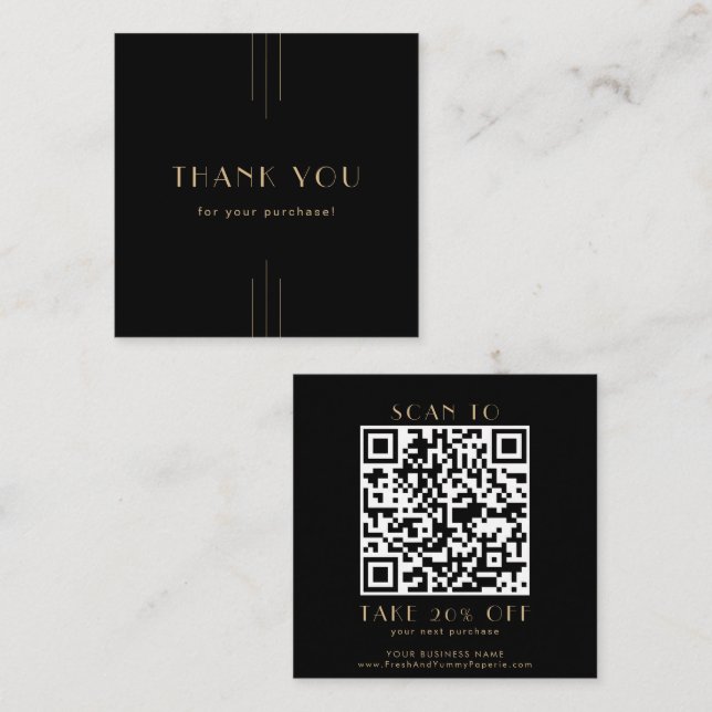 EVERLY Art Deco Black and Gold QR Code Thank You Discount Card (Front/Back)