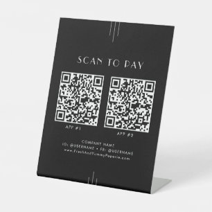 EVERLY Art Deco Black Business 2 Apps Scan To Pay Pedestal Sign