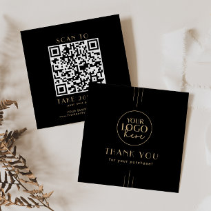 EVERLY Art Deco Black Gold Logo QR Code Thank You Discount Card