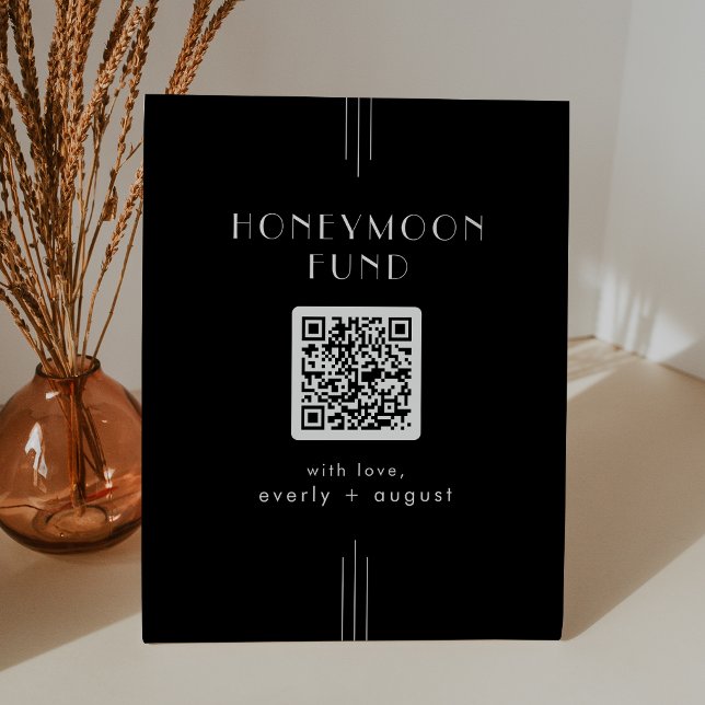 EVERLY Art Deco Black Wedding Honeymoon Fund Pedestal Sign (EVERLY Art Deco Black Wedding Honeymoon Fund Pedestal Sign)