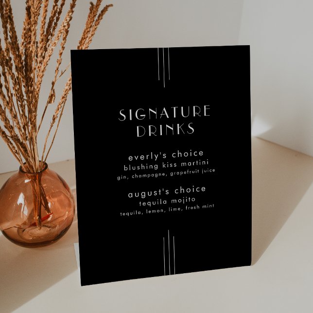 EVERLY Art Deco Black Wedding Signature Drinks Pedestal Sign (EVERLY Art Deco Black Wedding Signature Drinks Pedestal Sign)