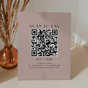 EVERLY Art Deco Blush Pink Business Scan To Pay Pedestal Sign