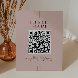 EVERLY Art Deco Blush Pink Let's Get Social Media Pedestal Sign