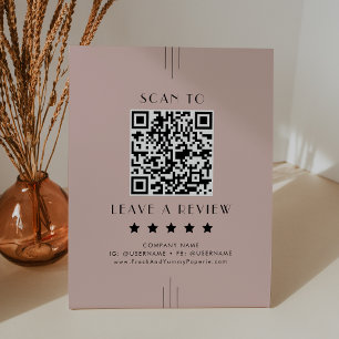 EVERLY Art Deco Blush Pink QR Code Leave A Review Pedestal Sign