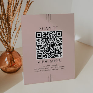 EVERLY Art Deco Blush Pink Restaurant Menu QR Code Pedestal Sign