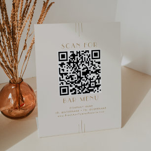 EVERLY Art Deco Cream and Gold Bar Menu QR Code Pedestal Sign