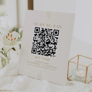 EVERLY Art Deco Cream Gold Business Scan To Pay Pedestal Sign