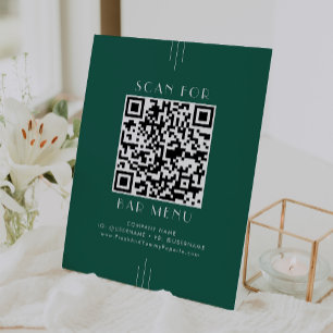 EVERLY Art Deco Emerald Green Bar Menu QR Code Pedestal Sign