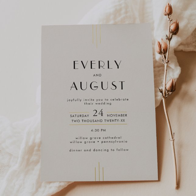 EVERLY Art Deco Ivory Black and Gold Foil Wedding (EVERLY Art Deco Ivory Black and Gold Foil Wedding Foil Invitation)