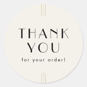 EVERLY Art Deco Ivory Black Thank You For Order Classic Round Sticker