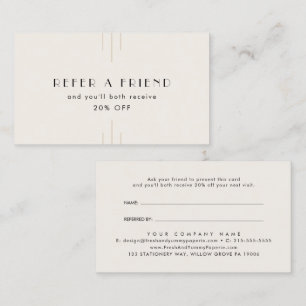 EVERLY Art Deco Ivory Gold Black Refer A Friend Referral Card