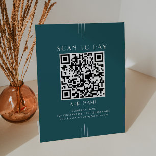 EVERLY Art Deco Peacock Teal Business Scan To Pay Pedestal Sign