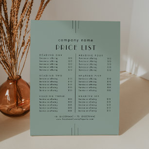 EVERLY Art Deco Sage  Business Services Price List Pedestal Sign