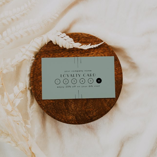 EVERLY Art Deco Sage Green Business Reward 6 Punch Loyalty Card (EVERLY Art Deco Sage Green Business Reward 6 Punch Loyalty Card)