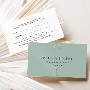 EVERLY Art Deco Sage Green Modern Refer A Friend Referral Card