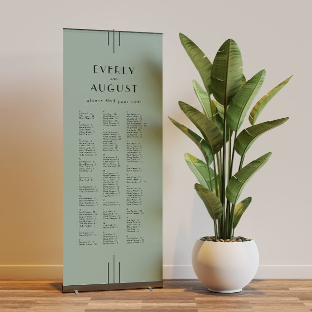 EVERLY Art Deco Sage Green Wedding Seating Chart Retractable Banner (EVERLY Art Deco Sage Green Wedding Seating Chart Retractable Banner)